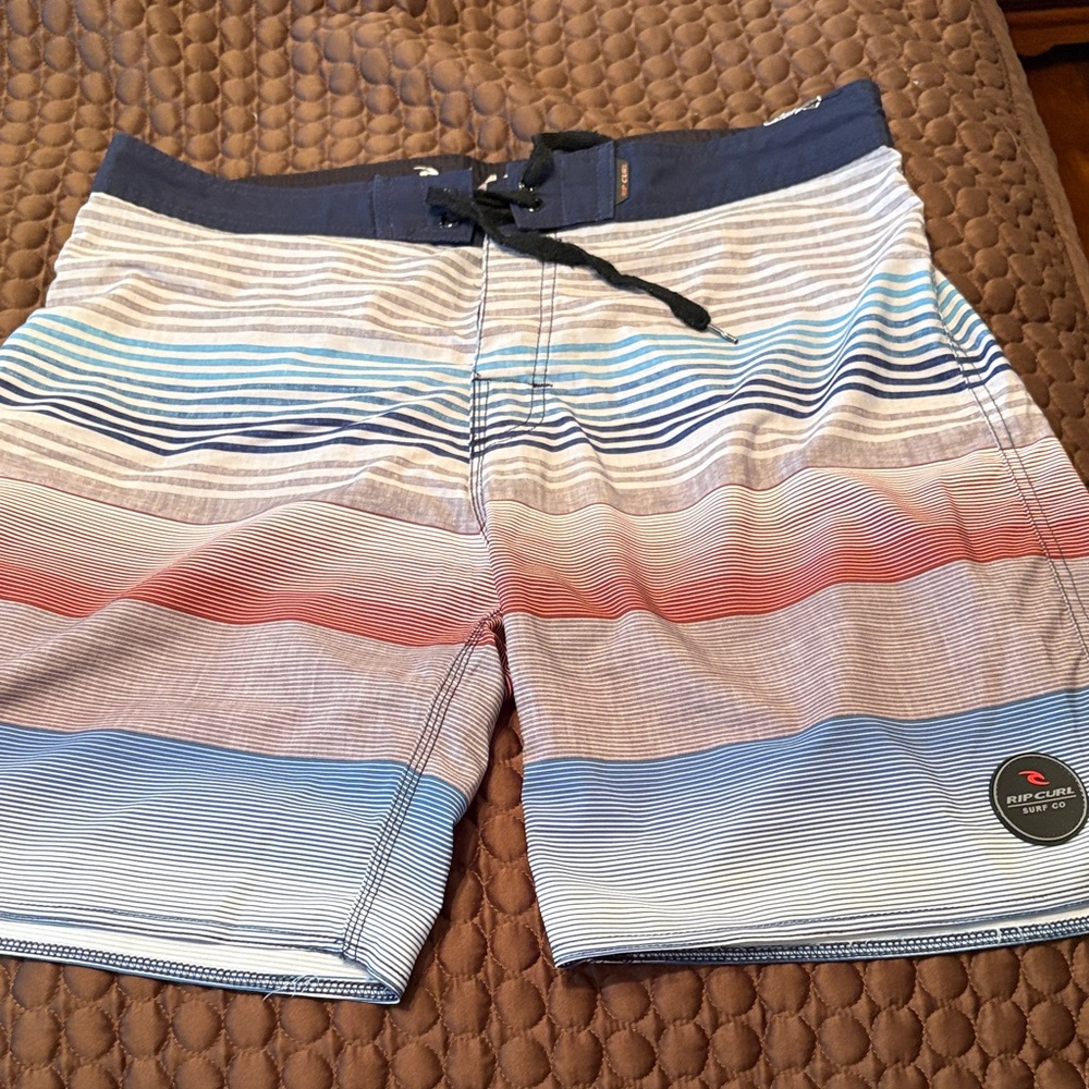 Rip Curl Men's Striped Swim Shorts - Blue, Red, White